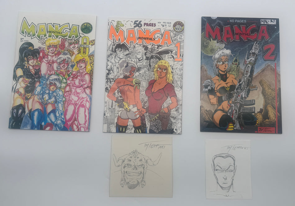 Manga Monthly #0 #1 #2 Fathom Press Tim Tyler Comic Lot w Original Signed Sketch Drawings