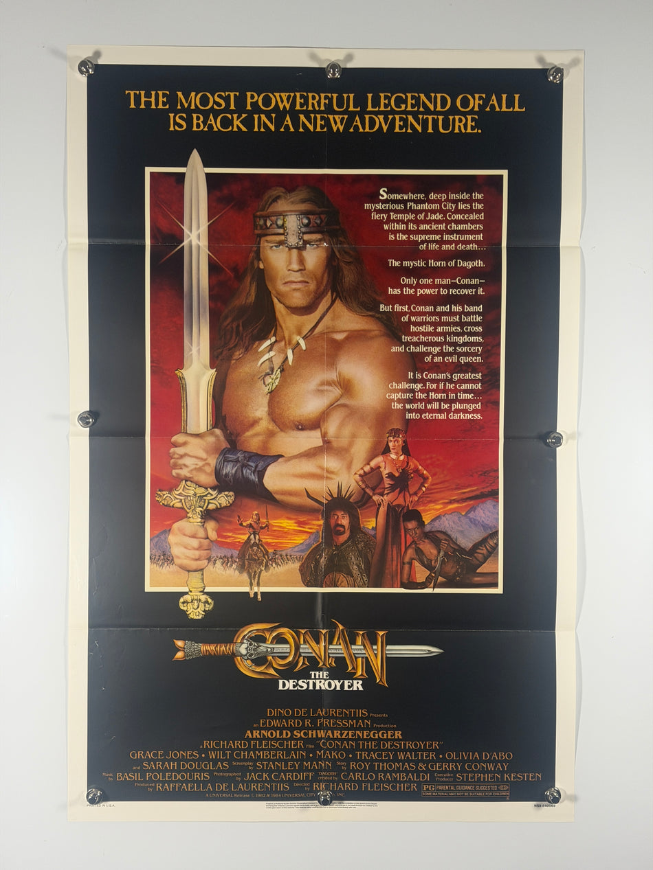 Conan the Destroyer 1984 Original Movie Poster 27x41 SS Previously Folded Now Rolled Arnold Schwarzenegger - Joe's Geek VLT