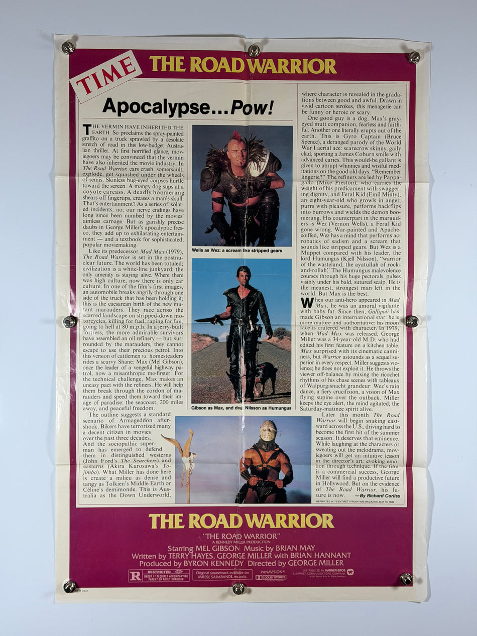 The Road Warrior 1982 Original Movie Poster 27x41 SS RolledTime Magazine Review Style Mel Gibson