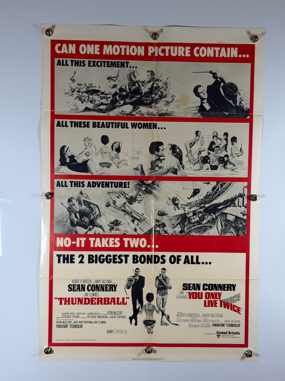 Thunderball You Only Live Twice 1970 Original Movie Poster 27x41 SS Previously Folded Now Rolled James Bond