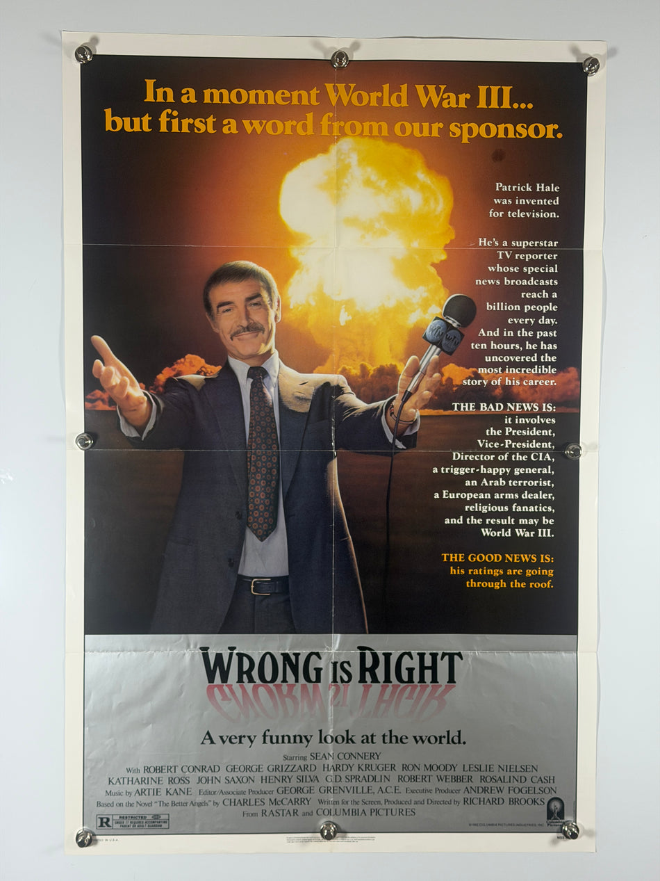 Wrong Is Right 1982 Original Movie Poster 27x41 SS Previously Folded Now Rolled Sean Connery
