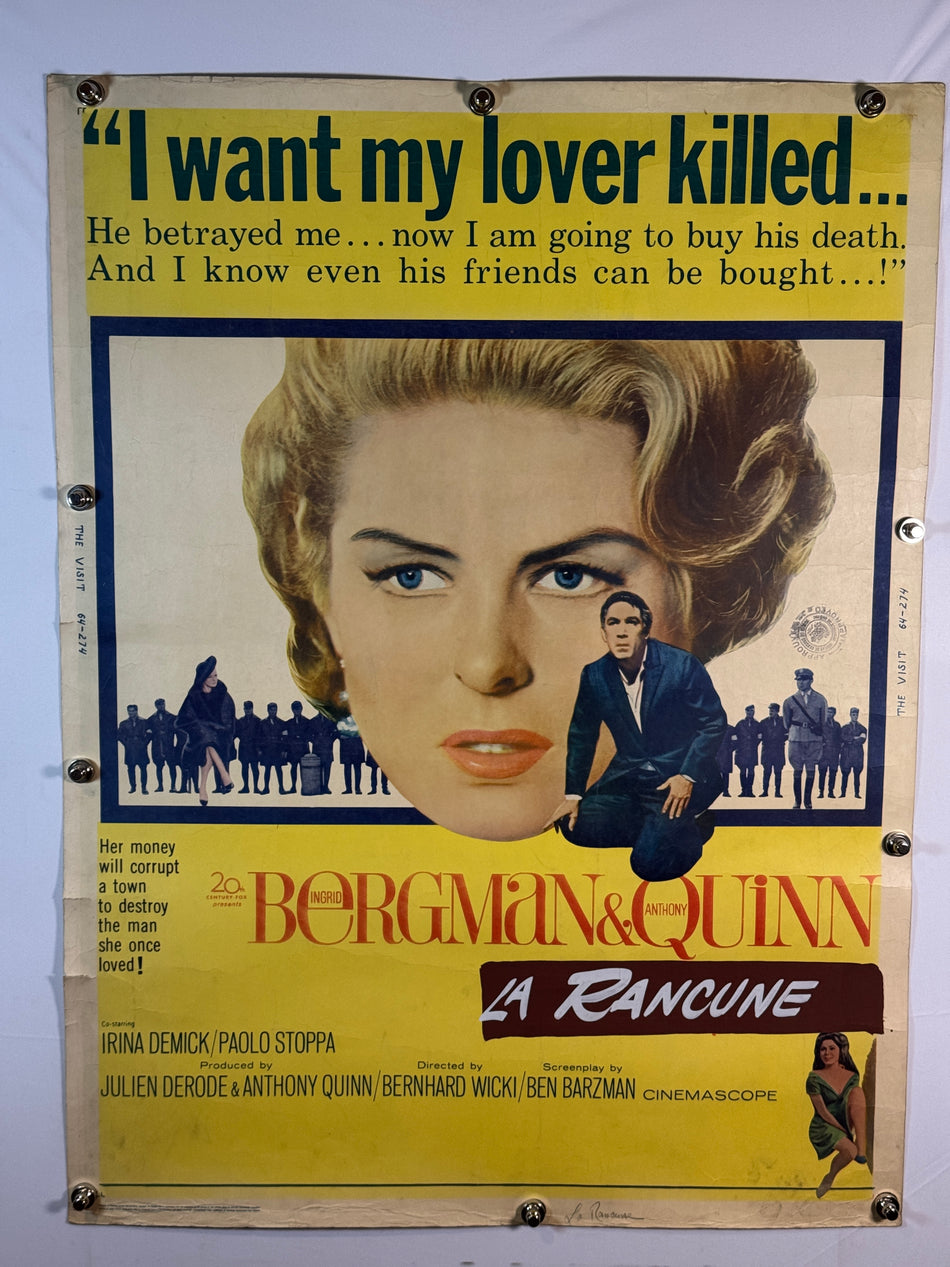 LA RANCUNE (THE VISIT) 1964 Original Movie Poster 30x40 SS Rolled Ingrid Bergman Anthony Quinn French - Joe's Geek VLT