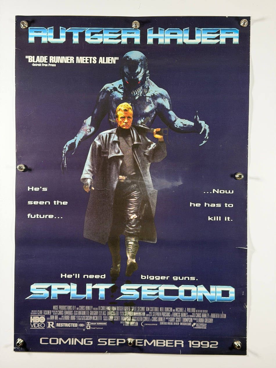 Split Second 1992 Original Movie Poster 27x40 SS Rolled Rutger Hauer - Joe's Geek VLT