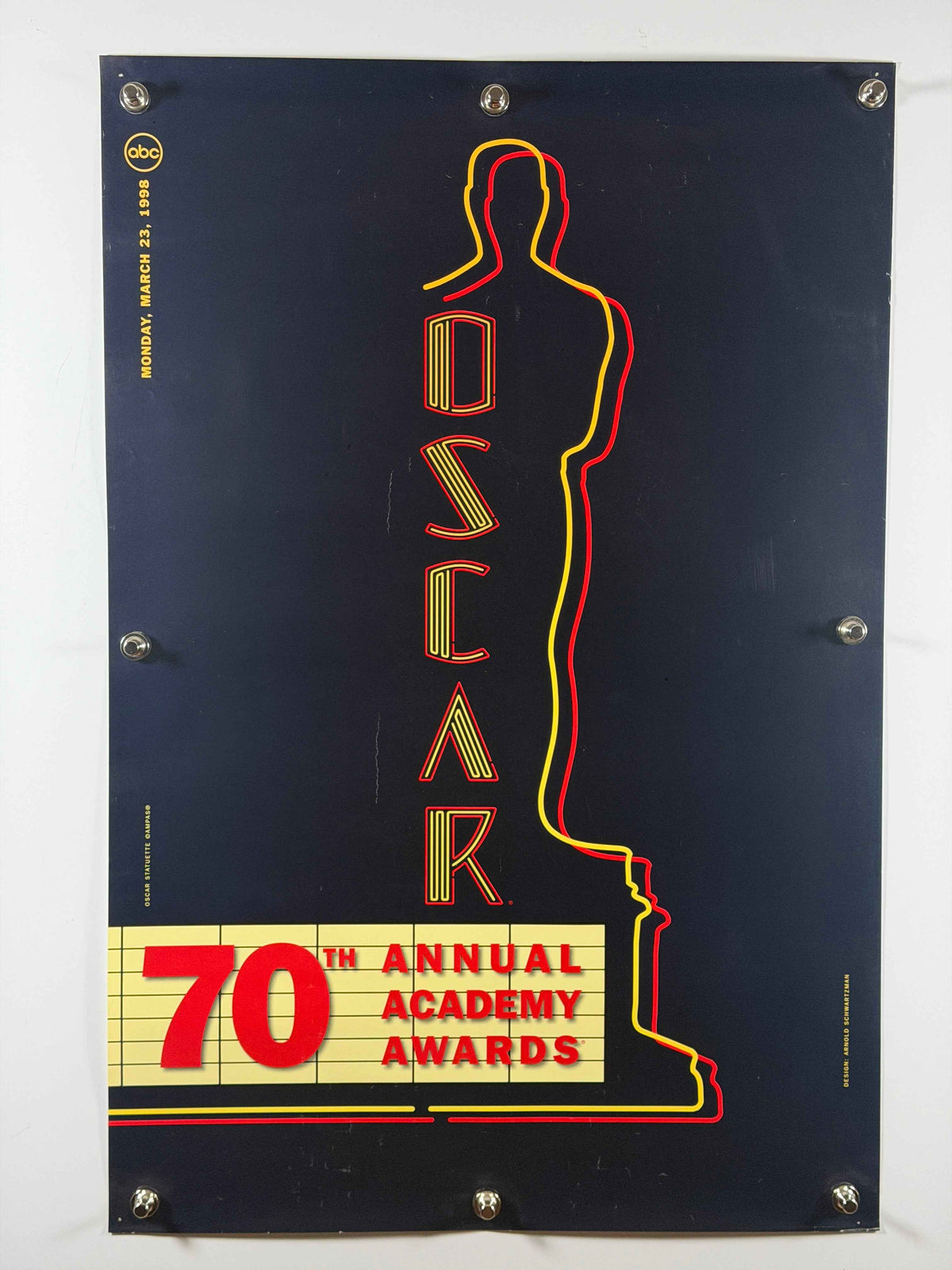70TH ANNUAL ACADEMY AWARDS 1998 Original Event Poster Rolled Oscars ABC