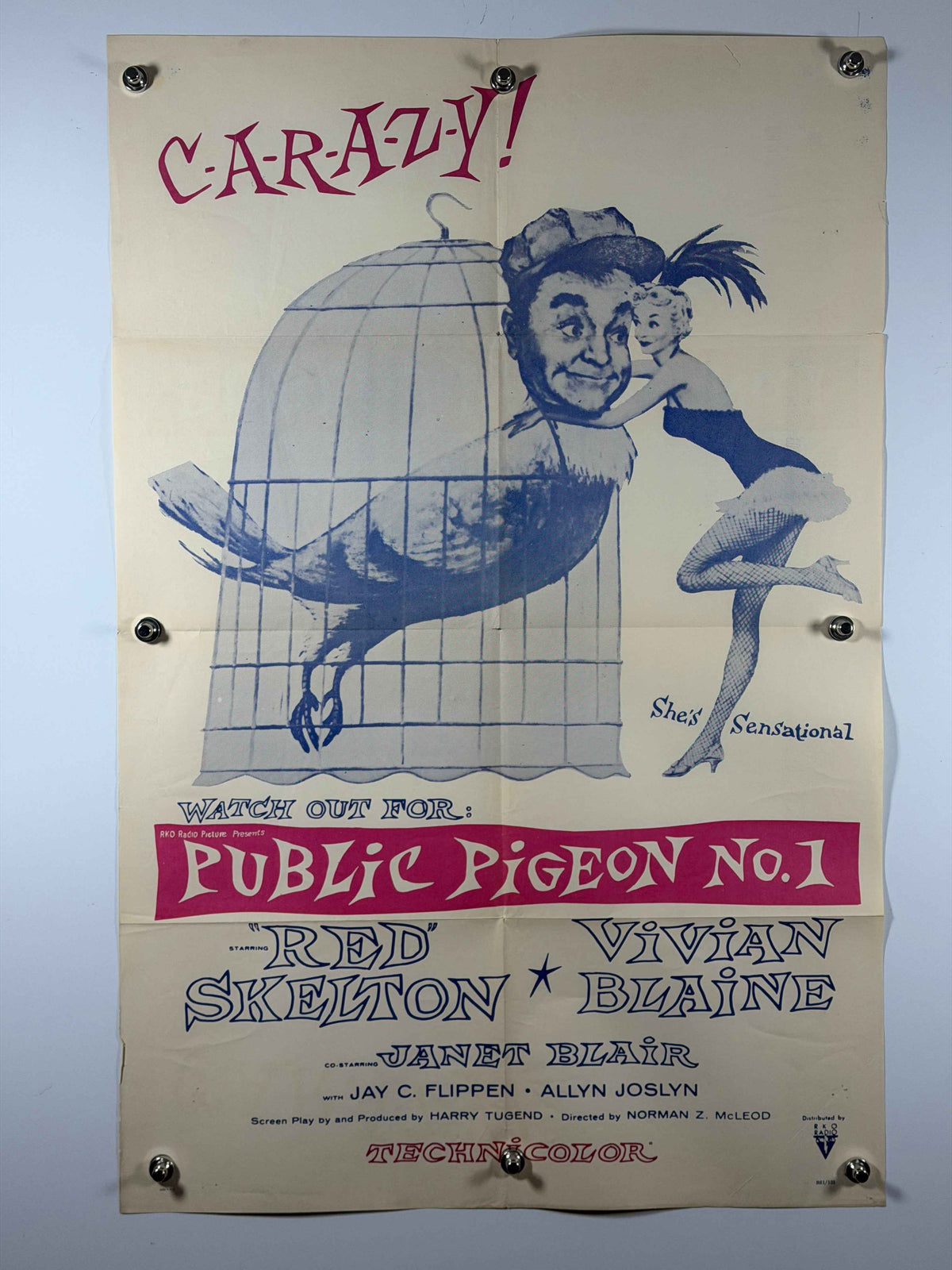 PUBLIC PIGEON NO. 1 1957 Film Original 1961 Re-Release Movie Poster Previously Folded Now Rolled Red Skelton