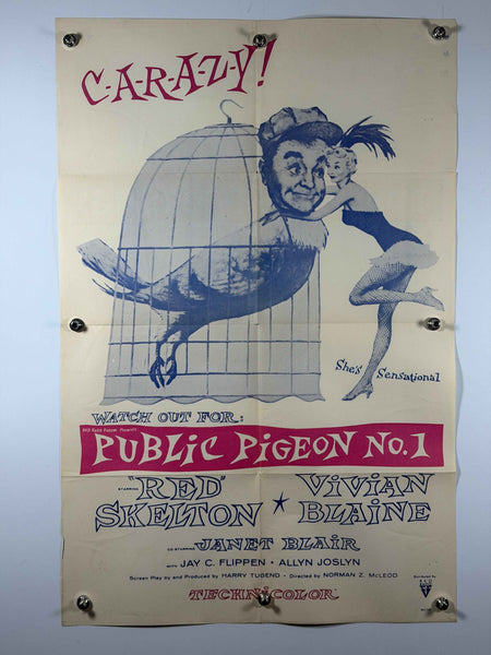 PUBLIC PIGEON NO. 1 1957 Film Original 1961 Re-Release Movie Poster Previously Folded Now Rolled Red Skelton