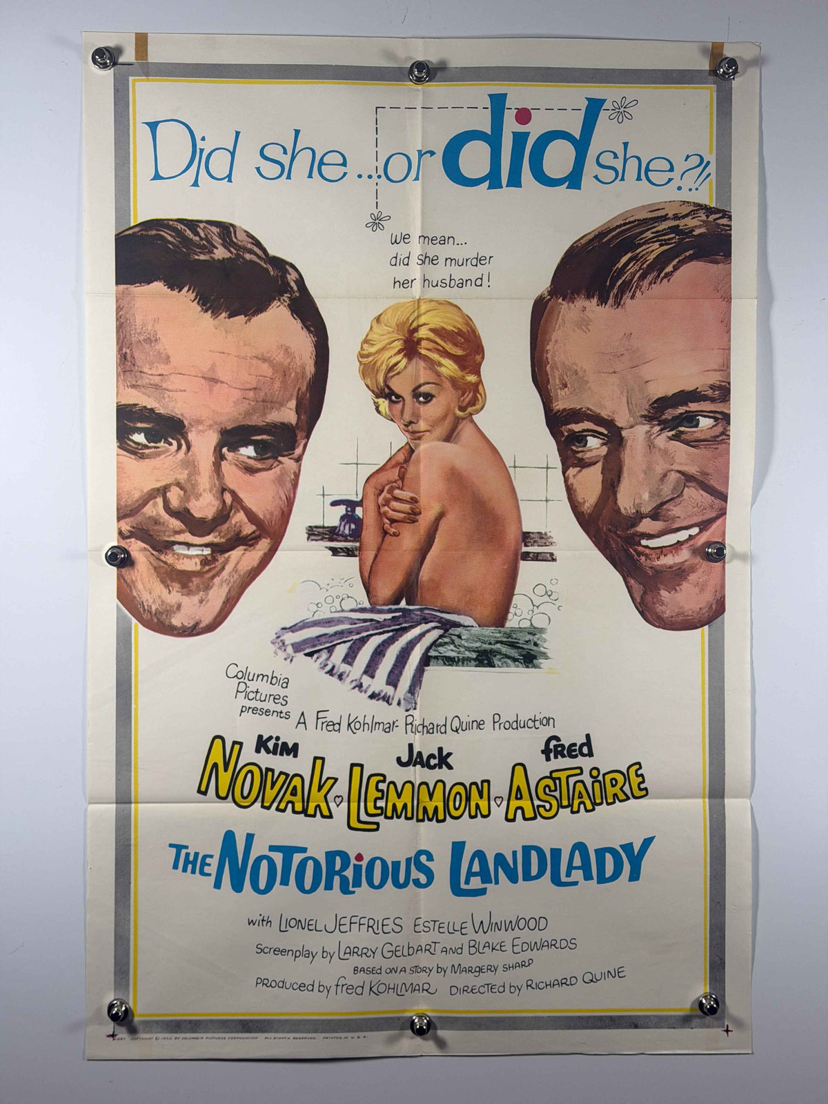 THE NOTORIOUS LANDLADY 1962 Original Movie Poster 27x41 Previously Folded Now Rolled Kim Novak Jack Lemmon