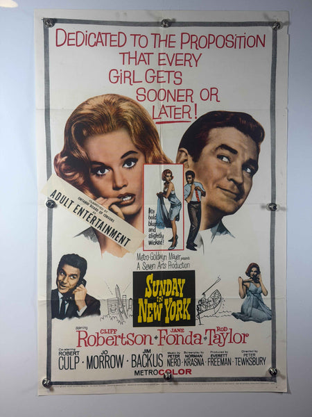 SUNDAY IN NEW YORK 1963 Film Original Movie Poster 27x41 Previously Folded Now Rolled One Sheet Jane Fonda NSS 64/21