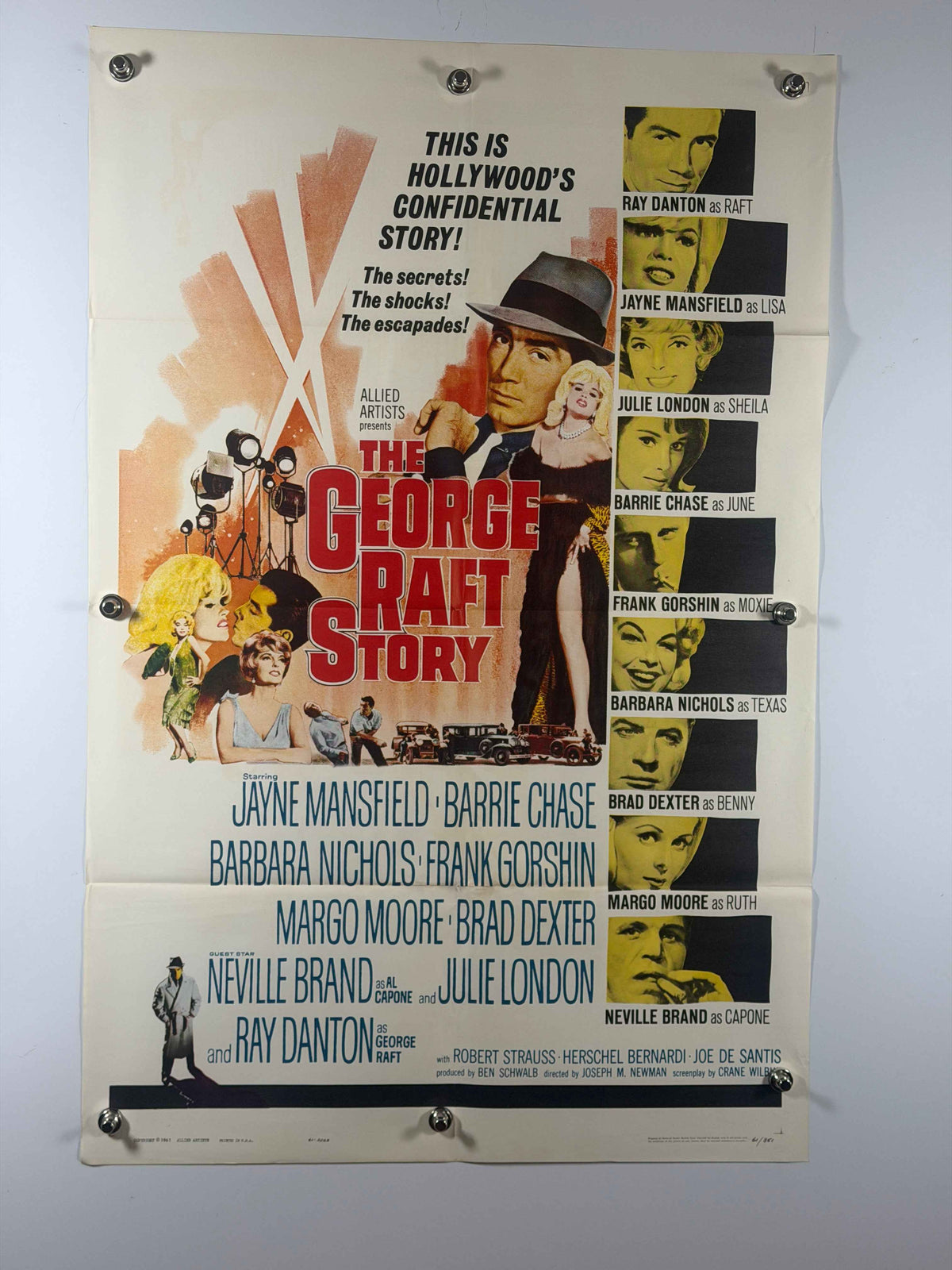 THE GEORGE RAFT STORY 1961 Original Movie Poster 27x41 Rolled SS Allied Artists Jayne Mansfield