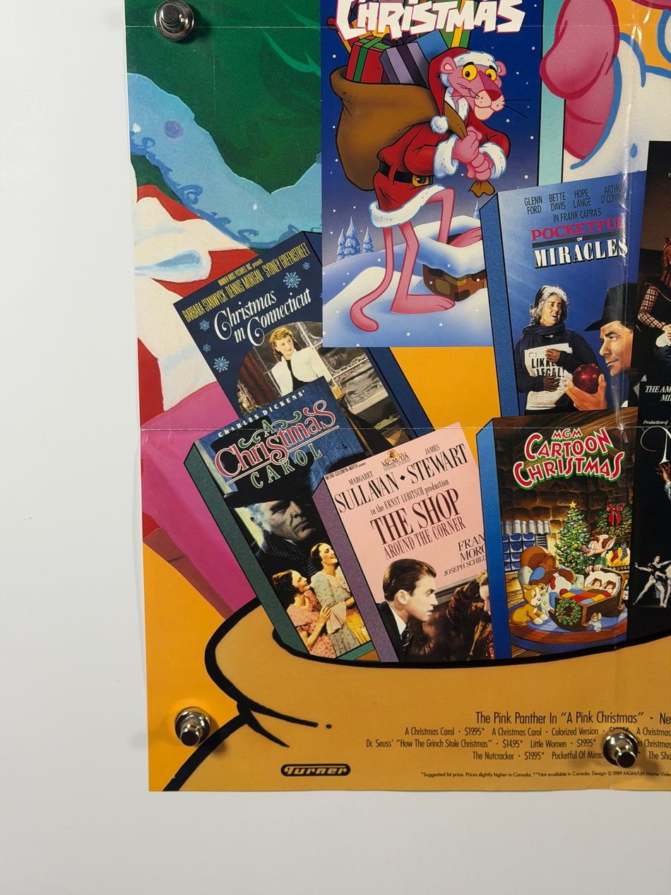 A PINK CHRISTMAS 1989 Original Home Video Promo Poster 23x36 SS Rolled Pink Panther MGM/UA