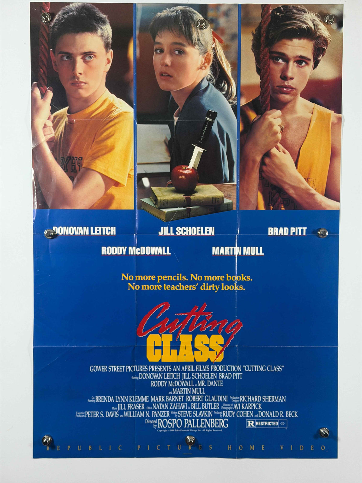 CUTTING CLASS 1989 Original Video Release Poster 27x40 SS Rolled Brad Pitt Roddy McDowall