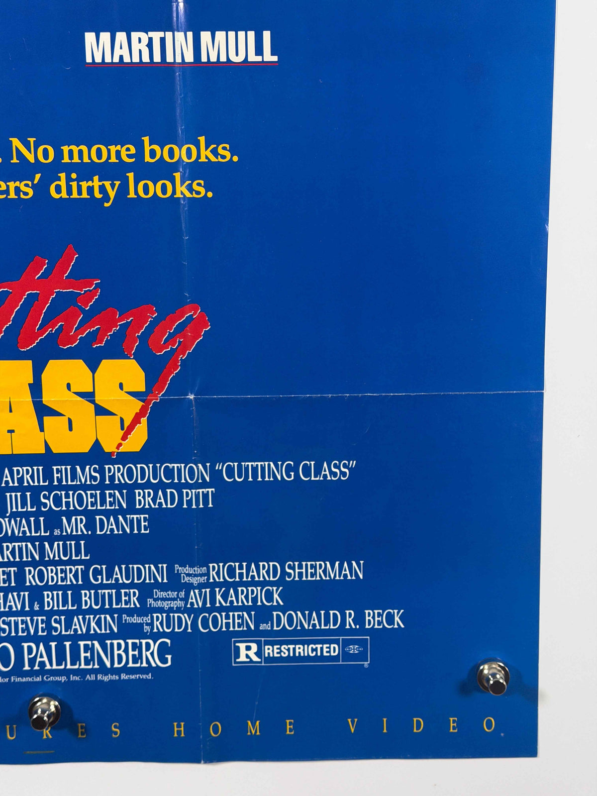 CUTTING CLASS 1989 Original Video Release Poster 27x40 SS Rolled Brad Pitt Roddy McDowall