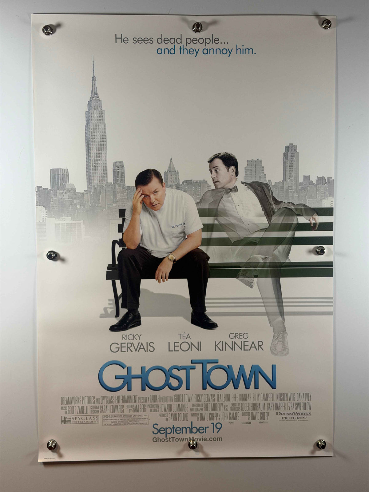 GHOST TOWN 2008 Original Movie Poster 27x40 Rolled Ricky Gervais Téa Leoni