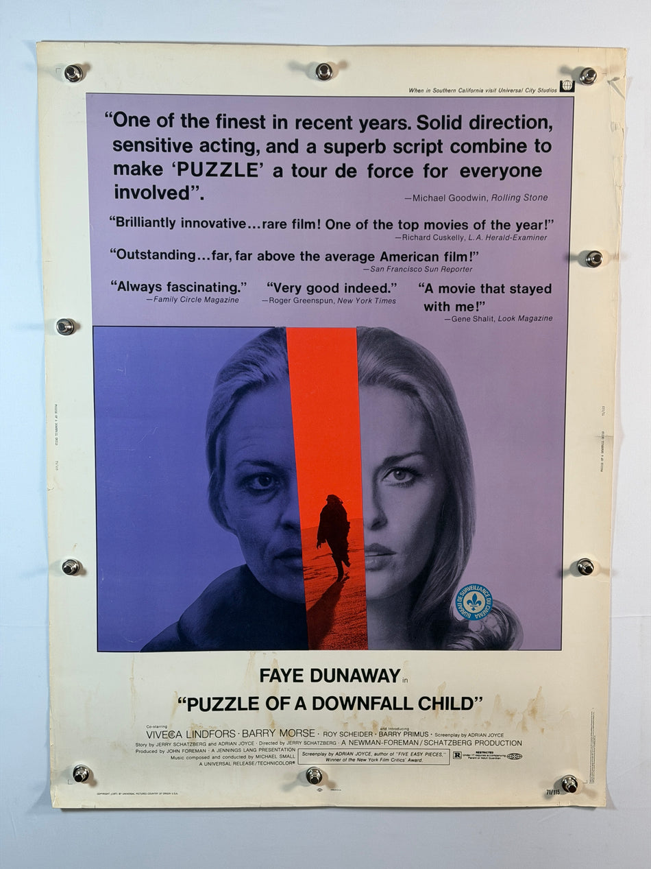 PUZZLE OF A DOWNFALL CHILD 1971 Original Movie Poster 30x40 SS Rolled Faye Dunaway Review Quotes - Joe's Geek VLT
