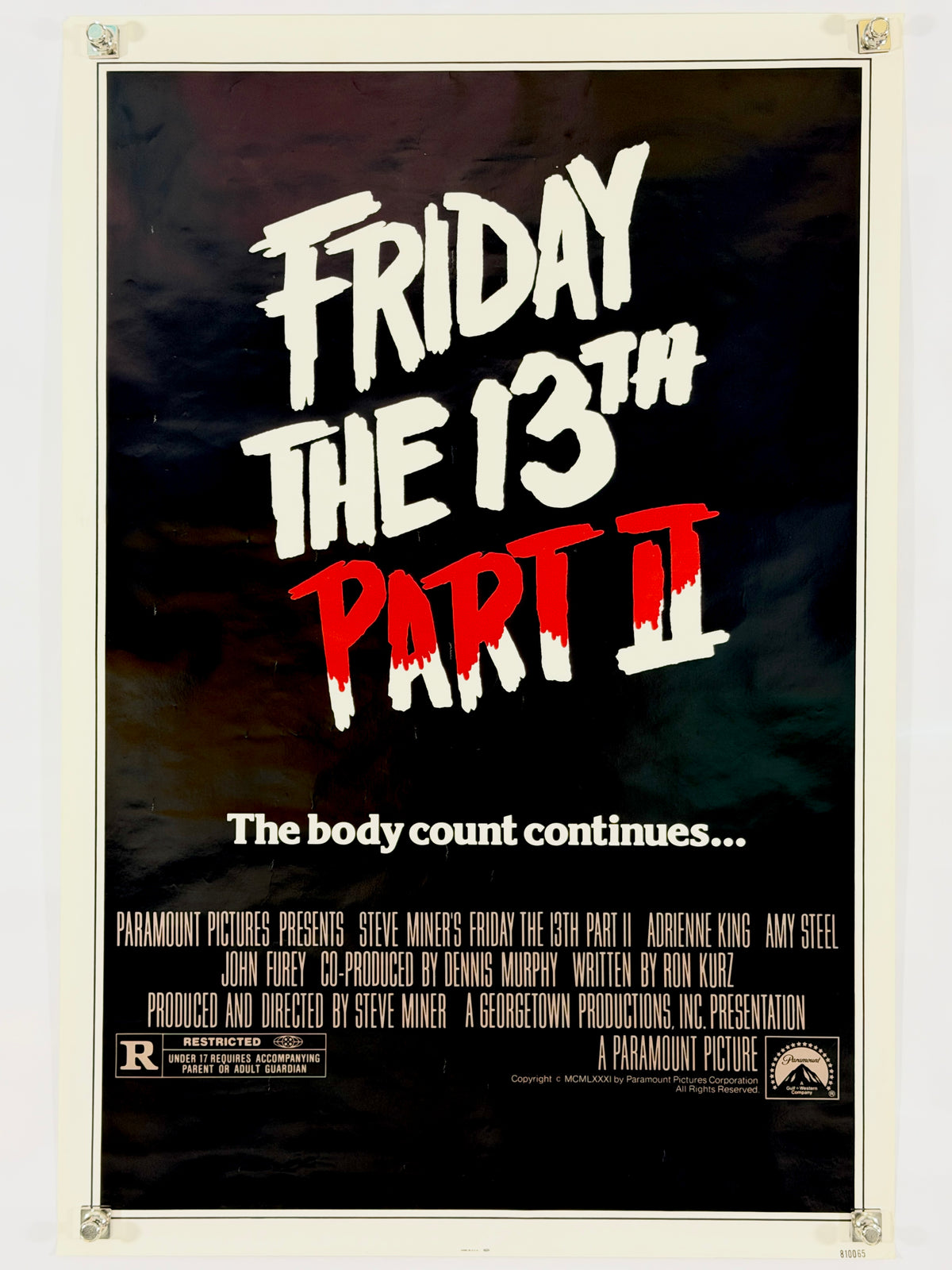 Friday the 13th Part II (1981) Original Advance Teaser Movie Poster 27x40 SS Rolled Amy Steel