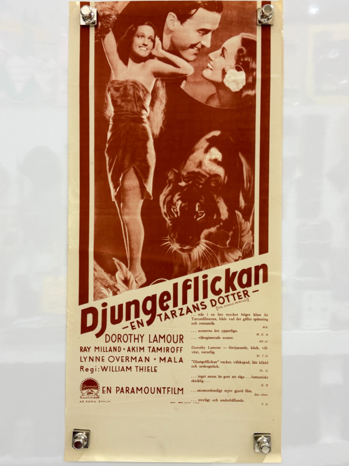 1936 The Jungle Princess Swedish movie poster - full view