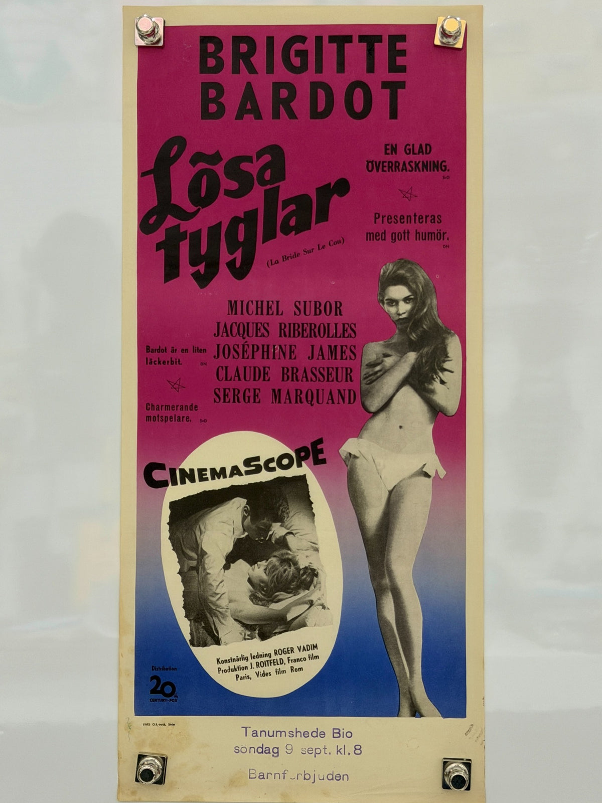 La Bride sur le Cou 1961 original Swedish Brigitte Bardot movie poster