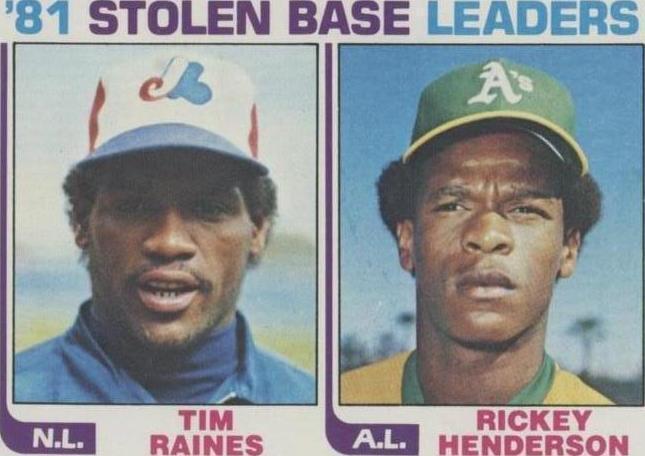 1982 Topps - League Leaders Rickey Henderson, Tim Raines #164 PSA 7