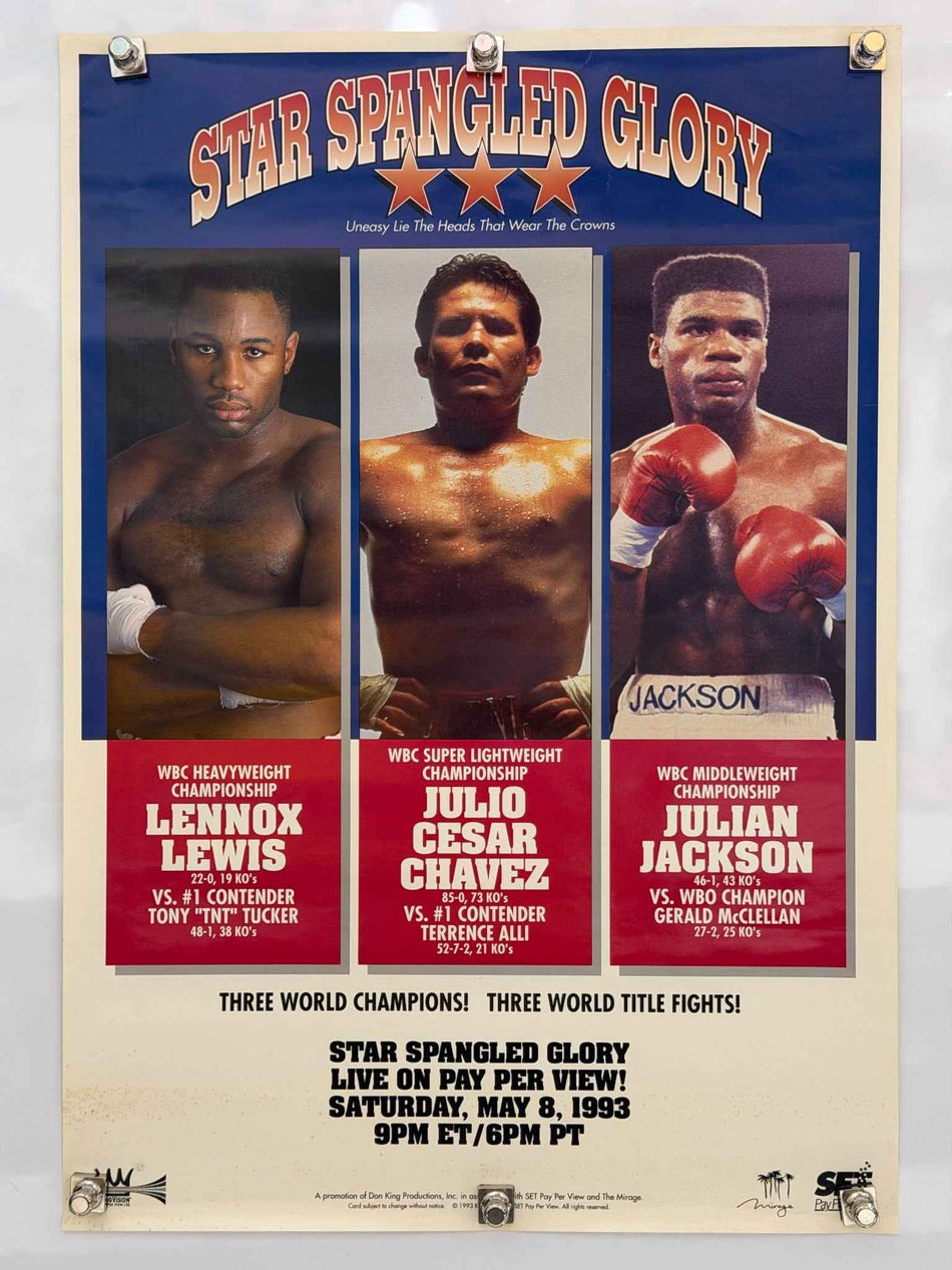 Star Spangled Glory (1993) Boxing PPV Original Vintage Poster 23”x33” Lennox Lewis Julio Cesar Chavez
