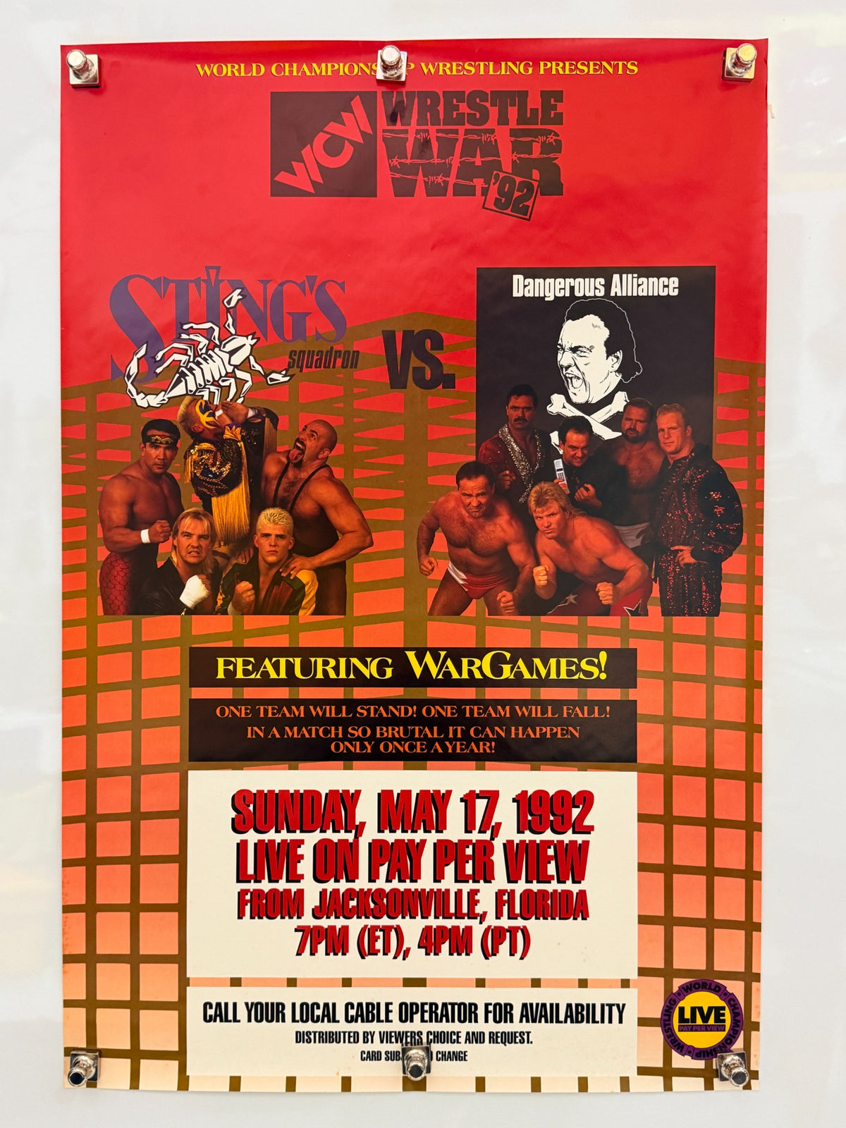 WCW WrestleWar (1992) WarGames PPV Poster Sting Dangerous Alliance— photo of exact poster